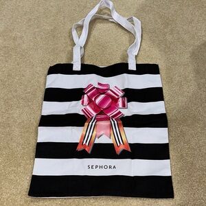 Sephora Striped Tote with Pink Ribbon Accent